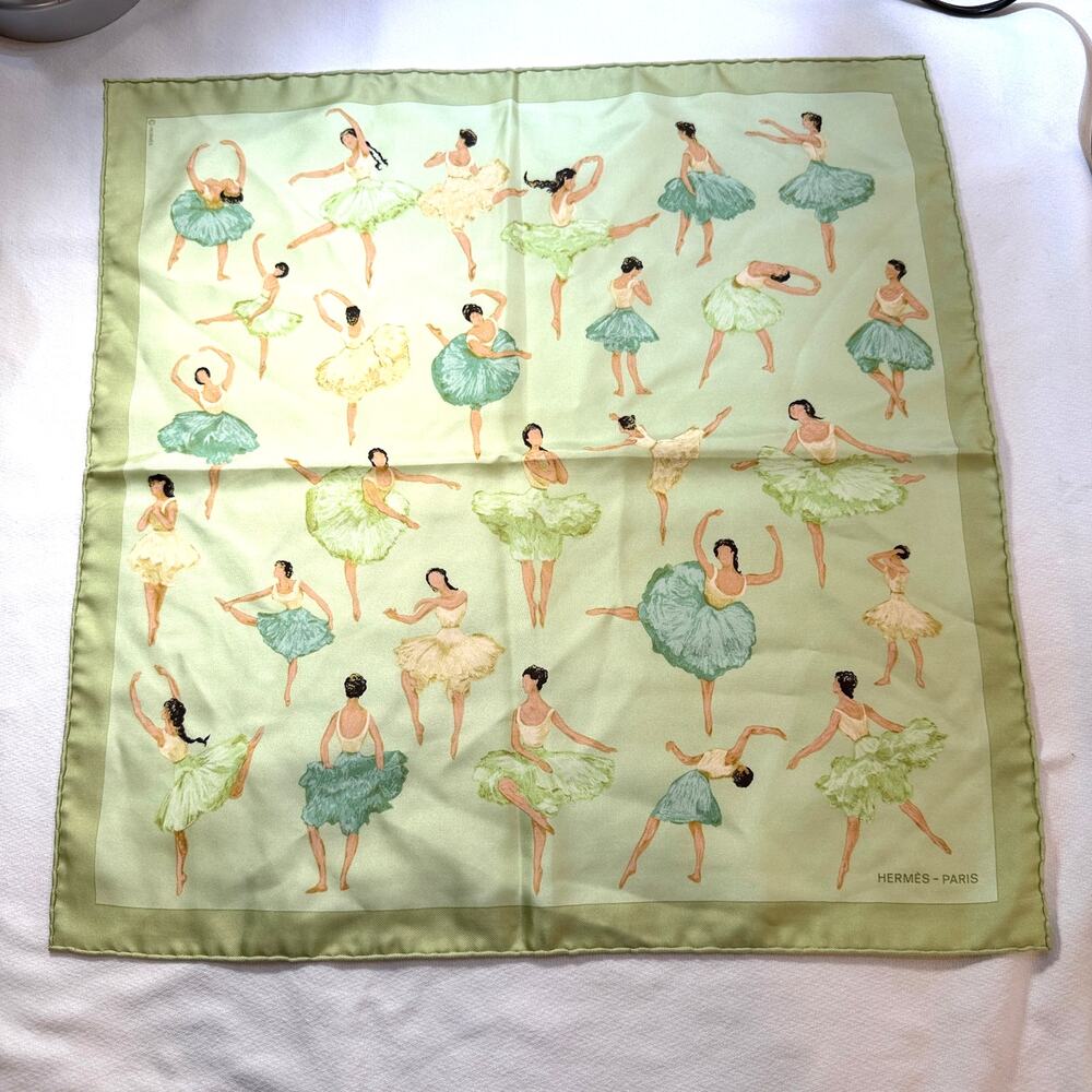 Hermes Paris Blue Ballet Dancer 100% Silk Vintage Rolled Edge Pocket Square